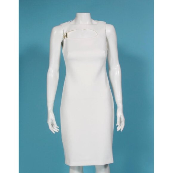 New H HALSTON White Womens Sleeveless Open Neckline Scuba Dress sz 2 NWT /218 - Picture 6 of 11